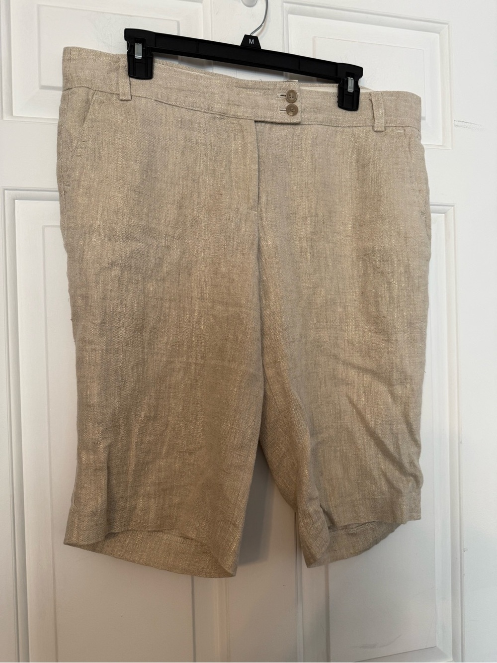 J. Crew Bermuda City Fit Beige 100% Linen Shorts Sz 12 Resort Lightweight Preppy